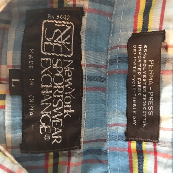 Vintage plaid button up, Sz:L blue yellow red - Picture 2 of 5